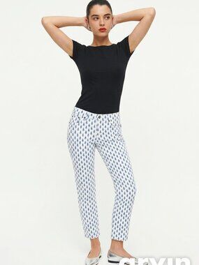 J. Crew toothpick ants delft blue tulip floral cropped pants